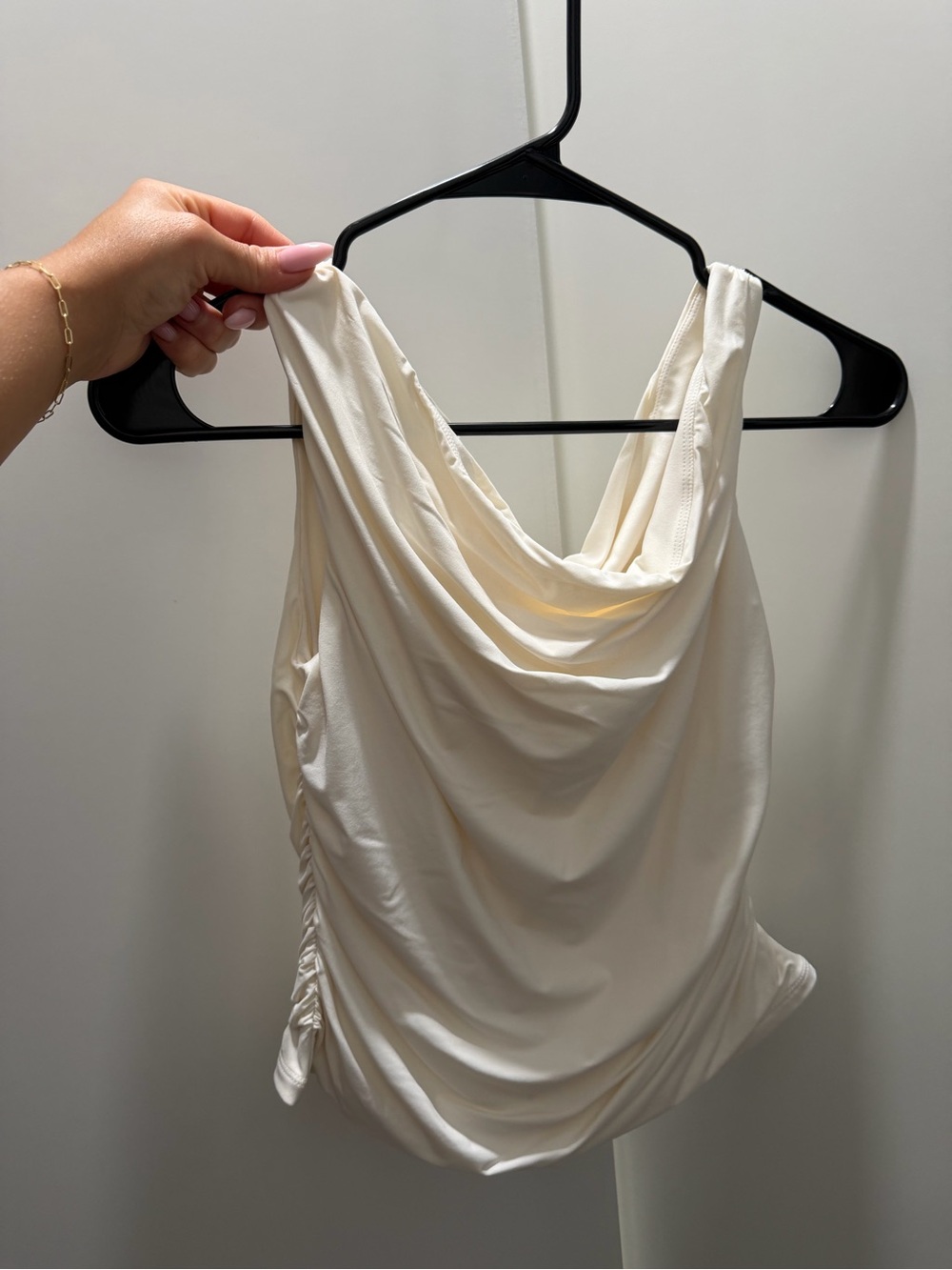 Draped Cowl Neck Tank Top - Cream